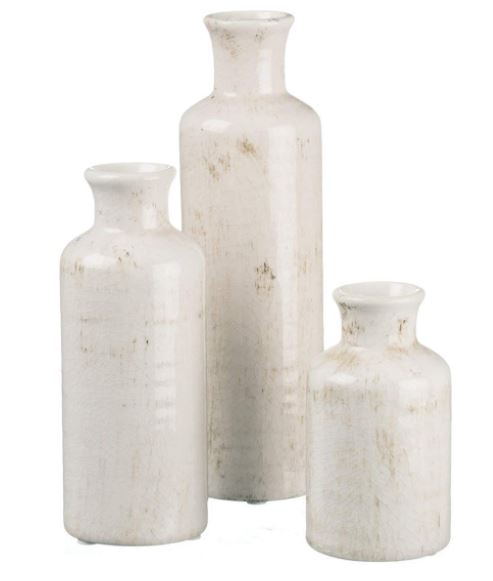 Set of three white rustic vases 