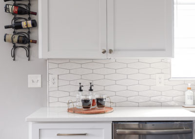 White Cabinetry Kitchen Remodel, Wine display and coffee tray