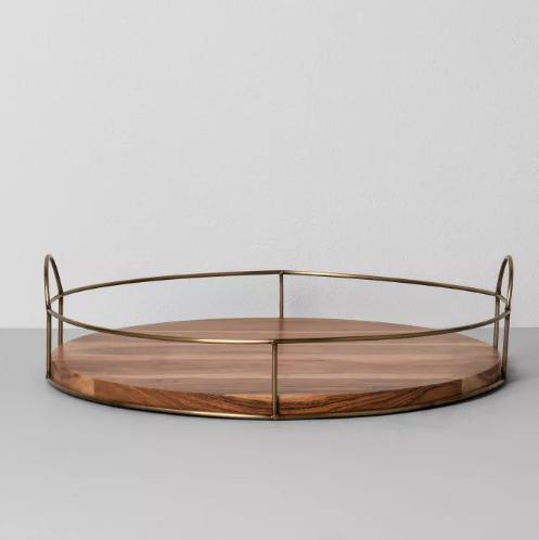 Gold wire and wood table tray for home decor