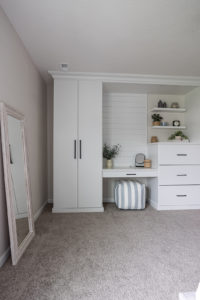 Custom built in with vanity/desk, dresser and closet, with accessories