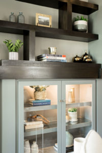 TV feature wall with cabinets, open shelving