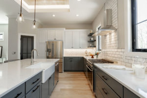Gray and white modern farmhouse kitchen design