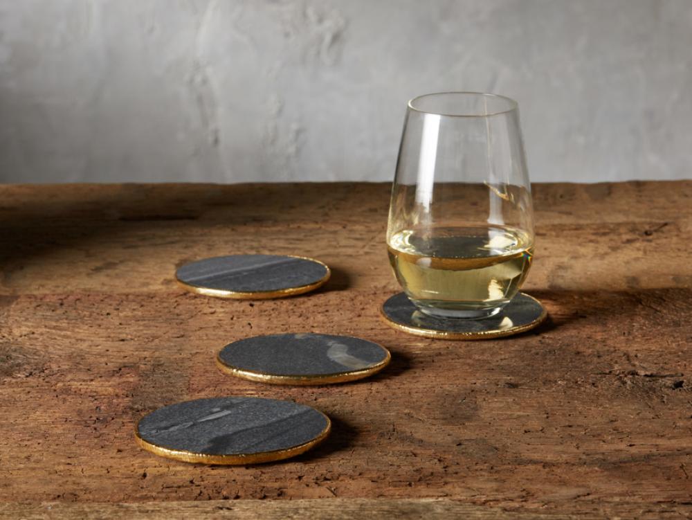 Dark marble coasters with gold edges