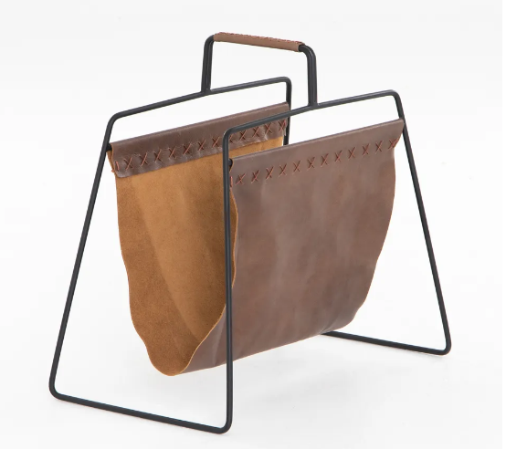Aesop leather and metal magazine rack back to school organization
