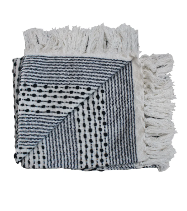 grey blue striped dotted fall designer decor throw blanket with fringe