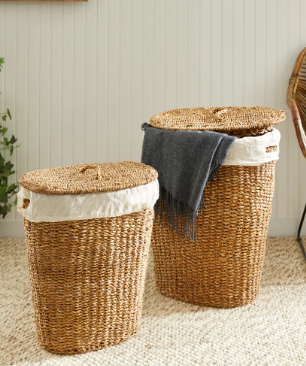 seagrass fabric lined hamper basket back to school organization 